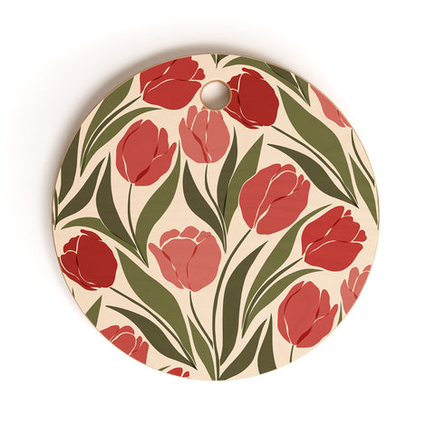 Cuss Yeah Designs Red Tulip Field Cutting Board Round