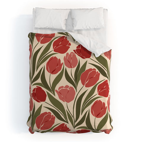 Cuss Yeah Designs Red Tulip Field Duvet Cover