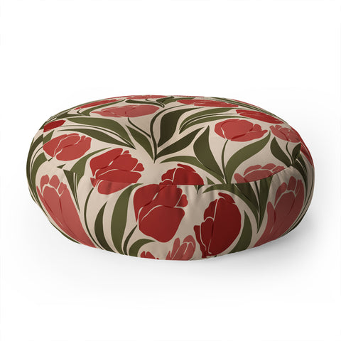 Cuss Yeah Designs Red Tulip Field Floor Pillow Round