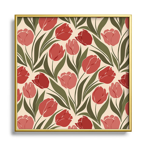 Cuss Yeah Designs Red Tulip Field Square Metal Framed Art Print