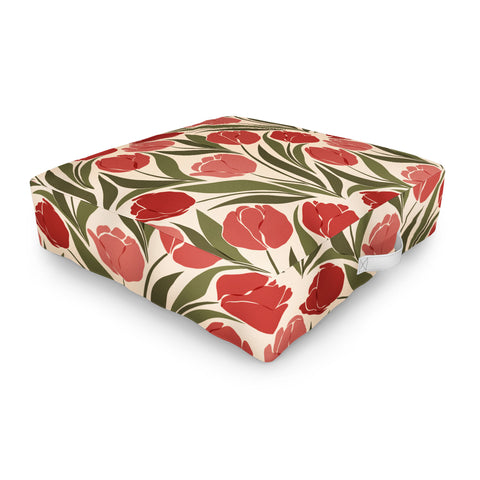 Cuss Yeah Designs Red Tulip Field Outdoor Floor Cushion