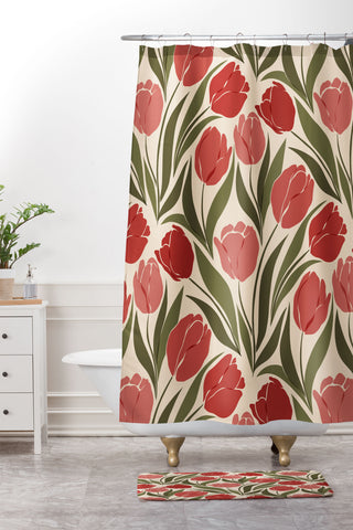 Cuss Yeah Designs Red Tulip Field Shower Curtain And Mat