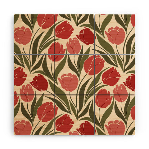 Cuss Yeah Designs Red Tulip Field Wood Wall Mural