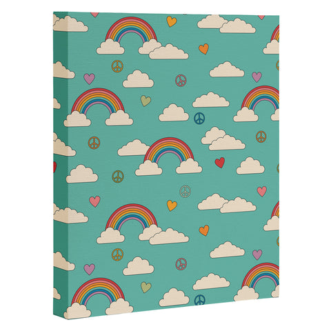 Cuss Yeah Designs Retro Hearts and Rainbows Art Canvas