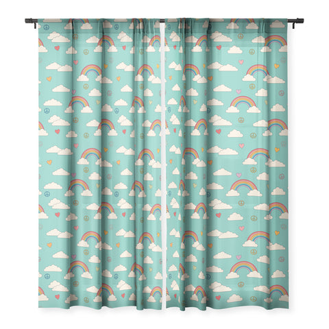 Cuss Yeah Designs Retro Hearts and Rainbows Sheer Window Curtain