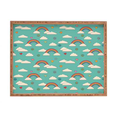 Cuss Yeah Designs Retro Hearts and Rainbows Rectangular Tray