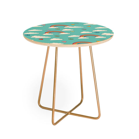 Cuss Yeah Designs Retro Hearts and Rainbows Round Side Table