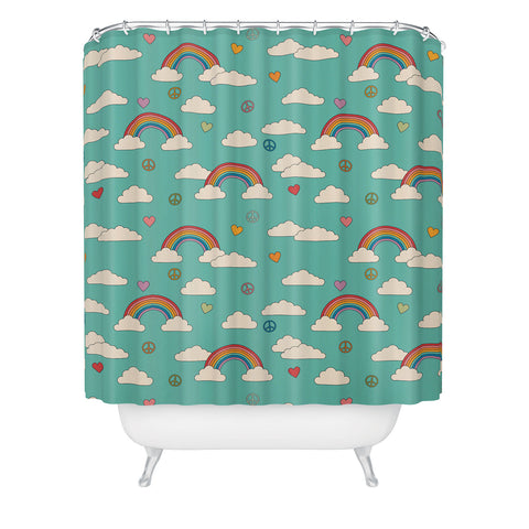 Cuss Yeah Designs Retro Hearts and Rainbows Shower Curtain