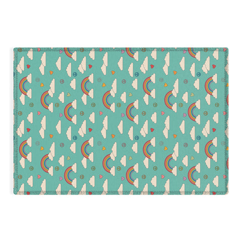 Cuss Yeah Designs Retro Hearts and Rainbows Outdoor Rug