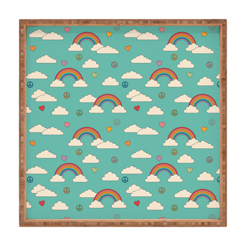 Cuss Yeah Designs Retro Hearts and Rainbows Square Tray
