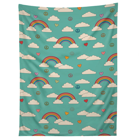 Cuss Yeah Designs Retro Hearts and Rainbows Tapestry