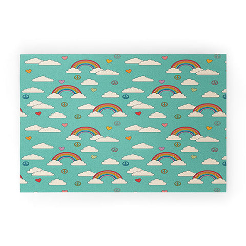 Cuss Yeah Designs Retro Hearts and Rainbows Welcome Mat