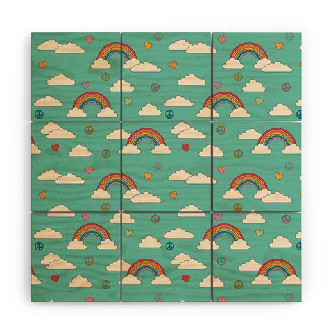 Cuss Yeah Designs Retro Hearts and Rainbows Wood Wall Mural