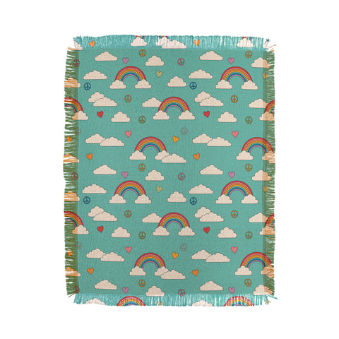 Cuss Yeah Designs Retro Hearts and Rainbows Throw Blanket