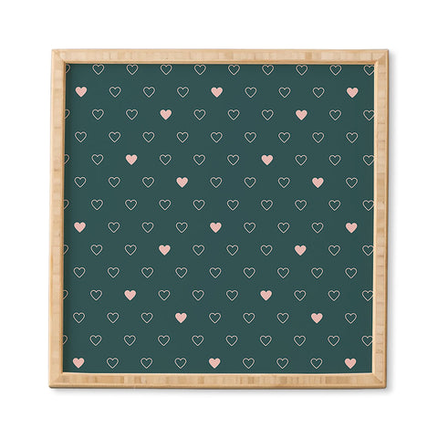 Cuss Yeah Designs Small Pink Hearts on Green Framed Wall Art