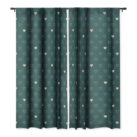 Cuss Yeah Designs Small Pink Hearts on Green Blackout Window Curtain