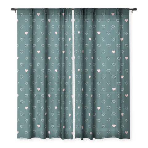 Cuss Yeah Designs Small Pink Hearts on Green Sheer Window Curtain