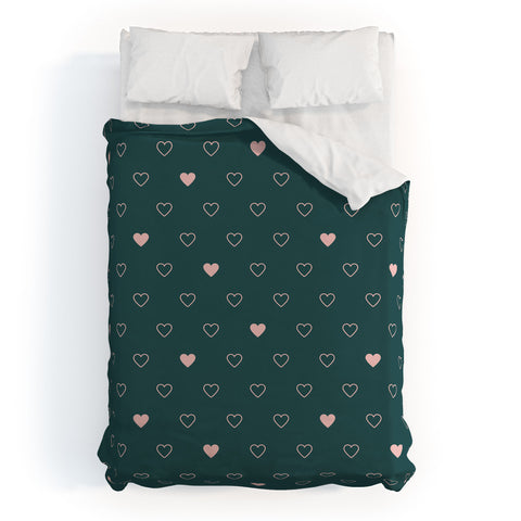 Cuss Yeah Designs Small Pink Hearts on Green Duvet Cover