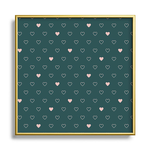 Cuss Yeah Designs Small Pink Hearts on Green Square Metal Framed Art Print