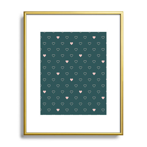 Cuss Yeah Designs Small Pink Hearts on Green Metal Framed Art Print