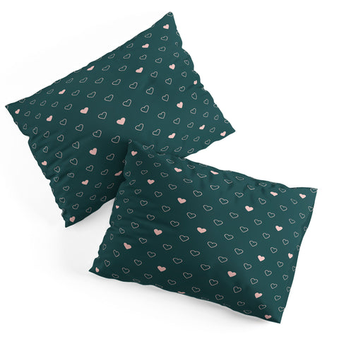 Cuss Yeah Designs Small Pink Hearts on Green Pillow Shams