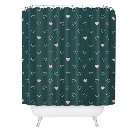 Cuss Yeah Designs Small Pink Hearts on Green Shower Curtain