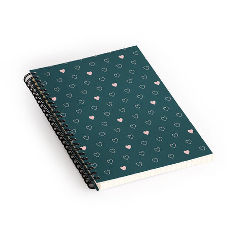 Cuss Yeah Designs Small Pink Hearts on Green Spiral Notebook