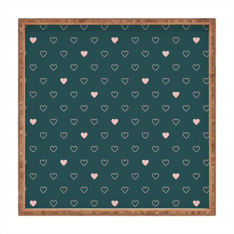 Cuss Yeah Designs Small Pink Hearts on Green Square Tray