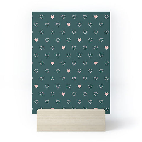 Cuss Yeah Designs Small Pink Hearts on Green Mini Art Print