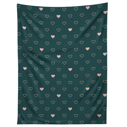 Cuss Yeah Designs Small Pink Hearts on Green Tapestry