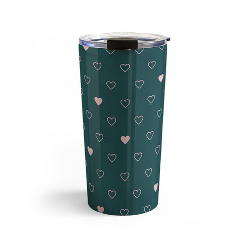 Cuss Yeah Designs Small Pink Hearts on Green Travel Mug