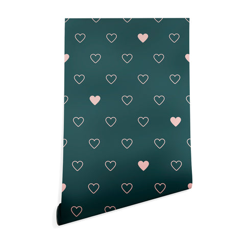 Cuss Yeah Designs Small Pink Hearts on Green Wallpaper