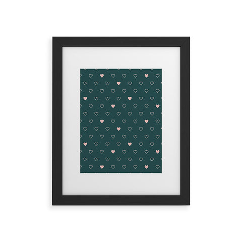 Cuss Yeah Designs Small Pink Hearts on Green Framed Art Print