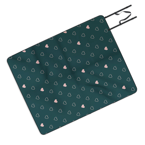 Cuss Yeah Designs Small Pink Hearts on Green Picnic Blanket