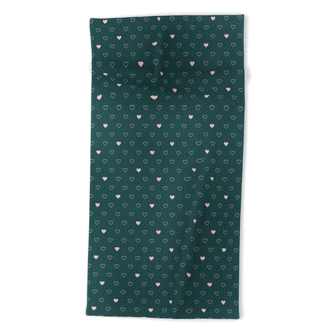 Cuss Yeah Designs Small Pink Hearts on Green Beach Towel