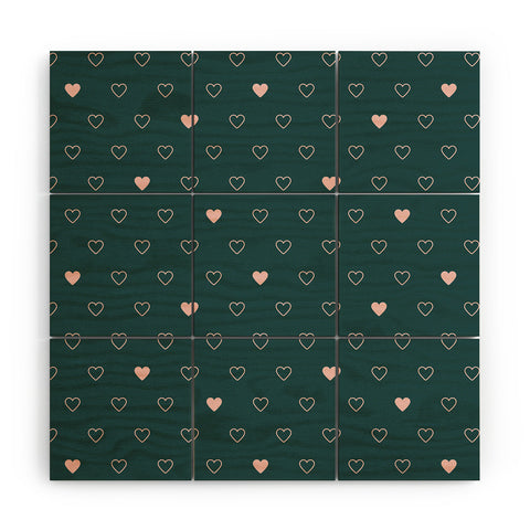Cuss Yeah Designs Small Pink Hearts on Green Wood Wall Mural
