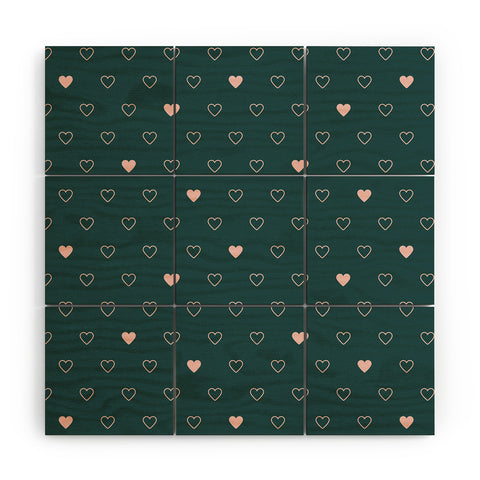 Cuss Yeah Designs Small Pink Hearts on Green Wood Wall Mural
