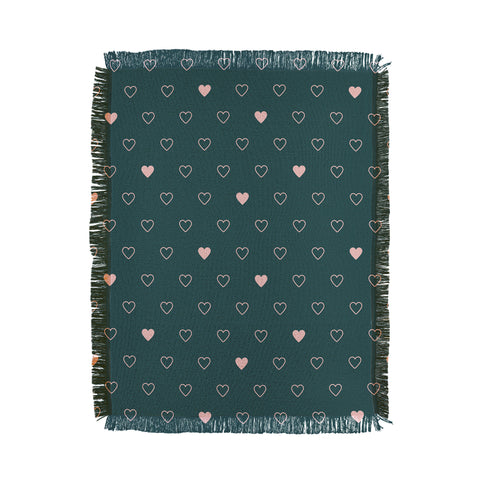 Cuss Yeah Designs Small Pink Hearts on Green Throw Blanket