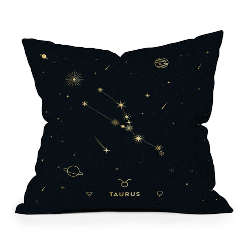 Cuss Yeah Designs Taurus Constellation in Gold Outdoor Throw Pillow