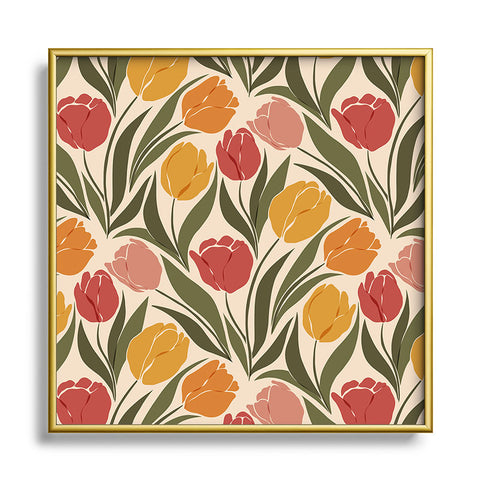 Cuss Yeah Designs Tulip Field Sunset Palette Square Metal Framed Art Print