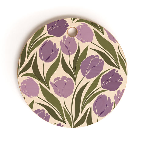 Cuss Yeah Designs Violet Tulip Field Cutting Board Round