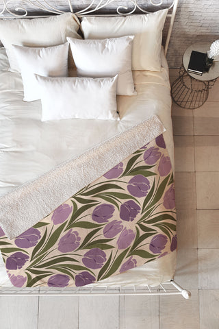 Cuss Yeah Designs Violet Tulip Field Fleece Throw Blanket