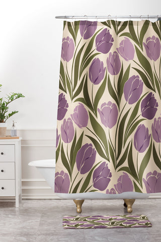 Cuss Yeah Designs Violet Tulip Field Shower Curtain And Mat