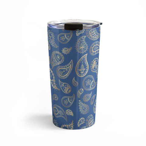 Cynthia Haller Classic blue and gold paisley Travel Mug