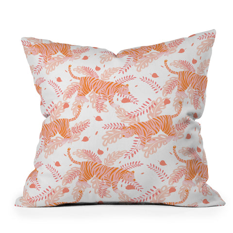 Cynthia Haller Orange and pink tiger Outdoor Throw Pillow