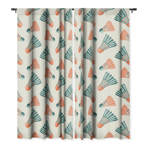 Cynthia Haller Orange and teal vintage badminton Blackout Window Curtain