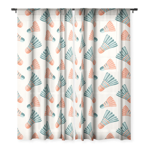 Cynthia Haller Orange and teal vintage badminton Sheer Window Curtain