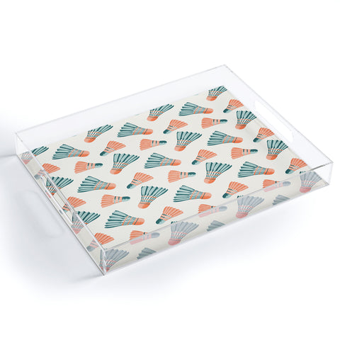 Cynthia Haller Orange and teal vintage badminton Acrylic Tray