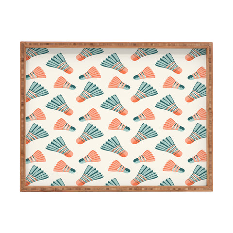 Cynthia Haller Orange and teal vintage badminton Rectangular Tray