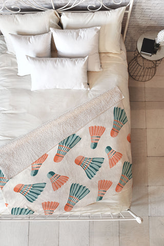 Cynthia Haller Orange and teal vintage badminton Fleece Throw Blanket